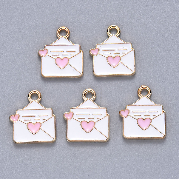 

PandaHall Alloy Enamel Pendants, Envelope with heart, Light Gold, Pearl Pink, 16x13x1.5mm, Hole: 1.8mm Alloy+Enamel Others Pink