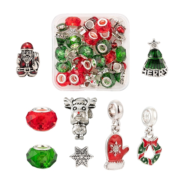 

PandaHall 36Pcs 8 Style Christmas Themed European Style Alloy & Glass Beads Sets, Christmas Wreath & Reindeer & Snowflake & Santa Claus &..., Multicolor