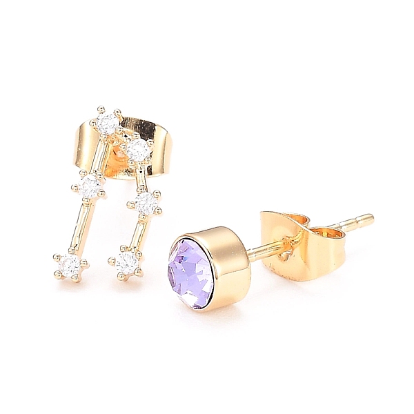 

PandaHall Brass Micro Pave Cubic Zirconia Stud Earrings, Asymmetrical Earrings, with 925 Sterling Silver Pins and Ear Nuts, Flat Round &..., Purple