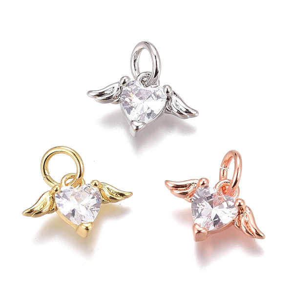 

PandaHall Brass Micro Pave Clear Cubic Zirconia Charms, Long-Lasting Plated, with Jump Rings, Heart with Wing, Mixed Color, 8x12x3mm, Hole...