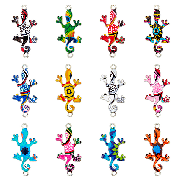 

PandaHall HOBBIESAY 48Pcs 12 Colors UV Printed Alloy Connector Charms, Gecko Links, Platinum, Mixed Color, 34.5x17x1.5mm, Hole: 1.8mm..., Multicolor