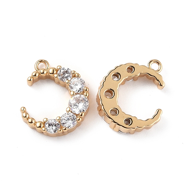 

PandaHall Brass Micro Pave Clear Cubic Zirconia Charms, Moon, Real 18K Gold Plated, 12x10x3mm, Hole: 1mm Brass+Cubic Zirconia Moon Clear