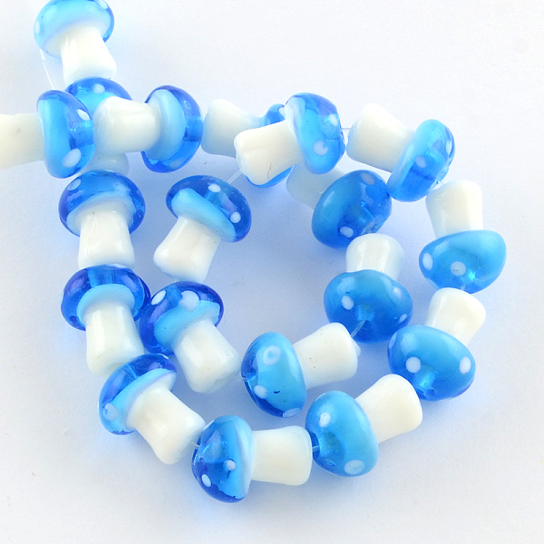 

PandaHall Mushroom Handmade Lampwork Beads Strands, Dodger Blue, 16x12mm, Hole: 2mm, about 20pcs/strand, 13.7 inch Lampwork Mushroom