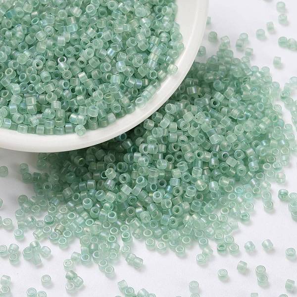 

PandaHall Cylinder Seed Beads, Frosted AB Colors, Round Hole, Uniform Size, Sea Green, 2x1.5mm, Hole: 0.8mm, about 40000pcs/bag, about...