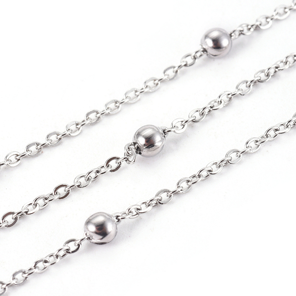 

PandaHall 304 Stainless Steel Cable Chains, Satellite Chains, with Round Beads, Soldered, with Spool, Flat Oval, Stainless Steel Color, Link...