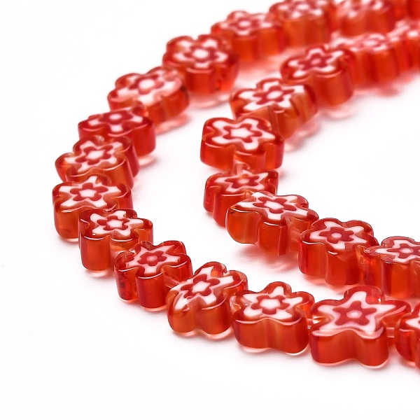 

PandaHall Handmade Millefiori Glass Bead Strands, Flower, Red, 6.4~9x3.2mm, Hole: 1mm, about 56pcs/Strand, 15.75''(40cm) Millefiori Lampwork...