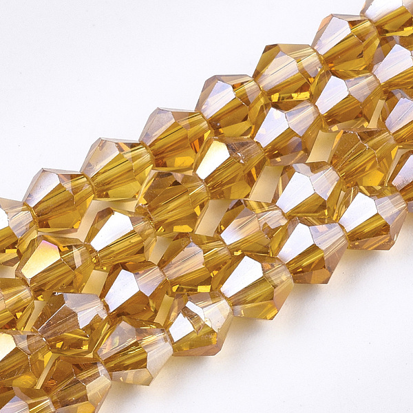 

PandaHall Electroplate Glass Beads Strands, AB Color Plated, Faceted, Bicone, Dark Orange, 7.5~8x7.5~8mm, Hole: 1.5mm, about 40pcs/strand...