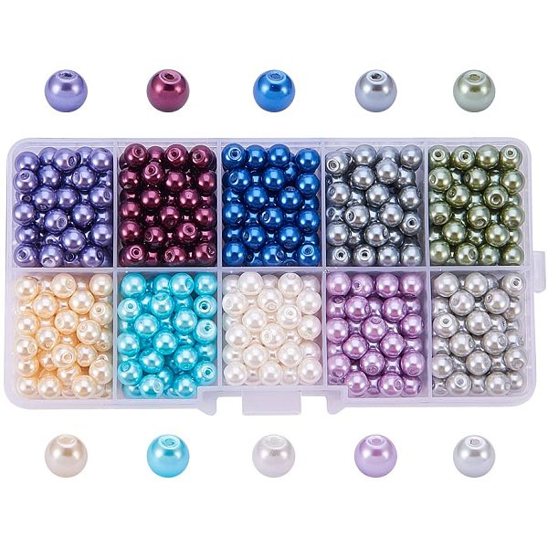 

PandaHall 10 Color Eco-Friendly Pearlized Round Glass Pearl Beads, Dyed, Mixed Color, 6mm, Hole: 1.2~1.5mm, about 60pcs/compartment..., Multicolor