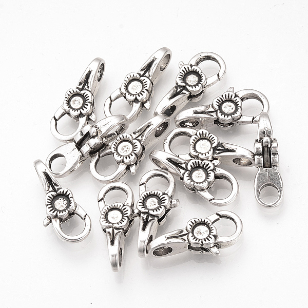 

PandaHall Tibetan Style Alloy Lobster Claw Clasps, Flower, Cadmium Free & Lead Free, Antique Silver, 25x11x7mm, Hole: 5mm Alloy Flower