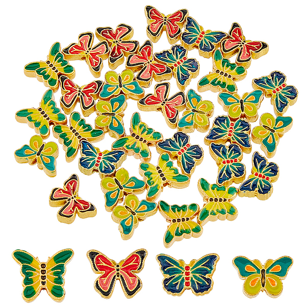 

PandaHall DICOSMETIC 32Pcs 4 Colors Alloy Enamel Beads, Lead Free & Cadmium Free, Matte Gold Color, Butterfly, Mixed Color, 10.6x12.5x3.8mm..., Multicolor