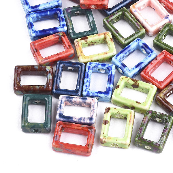 

PandaHall Handmade Porcelain Bead Frames, Fancy Antique Glazed Porcelain, Rectangle, Mixed Color, 16.5x12.5x5.5mm, Hole: 2mm Porcelain..., Multicolor