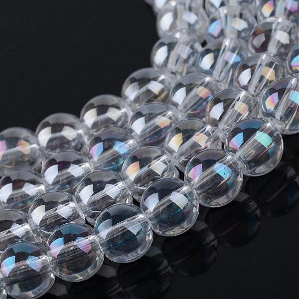 

PandaHall Electroplate Glass Beads Strands, AB Color Plated, Round, Clear AB, 9.5x10.5mm, Hole: 1.5mm, about 82pcs/strand, 29.9 inch Glass..., White