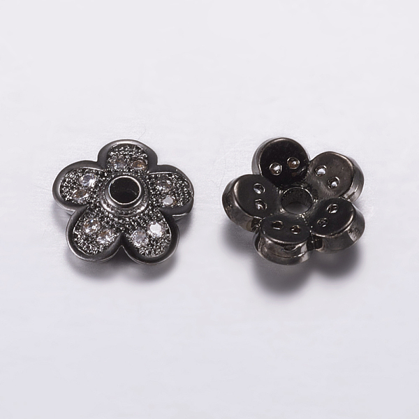 

PandaHall Brass Micro Pave Cubic Zirconia Bead Cap, Cadmium Free & Lead Free, 5-Petal, Gunmetal, 8.5x3mm, Hole: 1.5mm Brass+Cubic Zirconia..., Clear