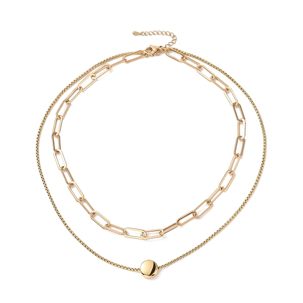 

PandaHall Vacuum Plating 304 Stainless Steel Double Chains Multi Layered Necklace with Flat Round Beaded for Women, Golden, 16.34 inch...