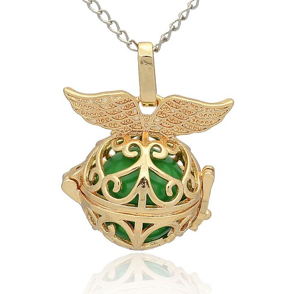 

PandaHall Golden Tone Brass Hollow Round Cage Pendants, with No Hole Spray Painted Brass Ball Beads, Lime Green, 28x27x20mm, Hole: 3x8mm...