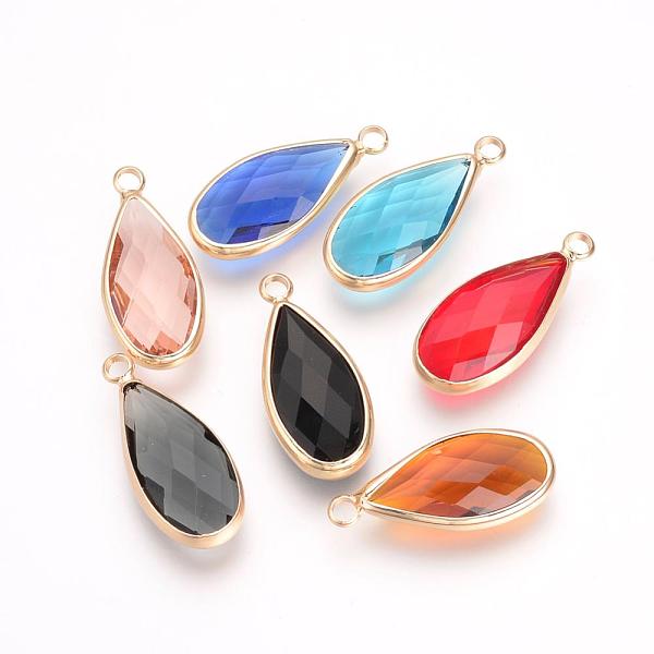 

PandaHall Glass Pendants, with Brass Findings, Faceted, teardrop, Nickel Free, Raw(Unplated), Mixed Color, 24x10.5x5mm, Hole: 2mm..., Multicolor