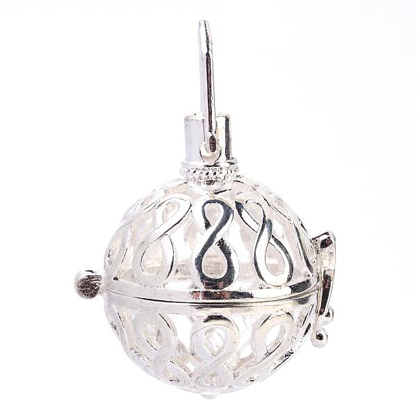 

PandaHall Rack Plating Brass Cage Pendants, For Chime Ball Pendant Necklaces Making, Hollow Round with Infinity, Silver Color Plated...