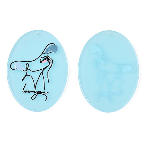 

PandaHall Translucent Cellulose Acetate(Resin) Pendants, 3D Printed, Oval with Woman, Word with Loveyou, Sky Blue, 44.5x31.5x2.5mm, Hole...