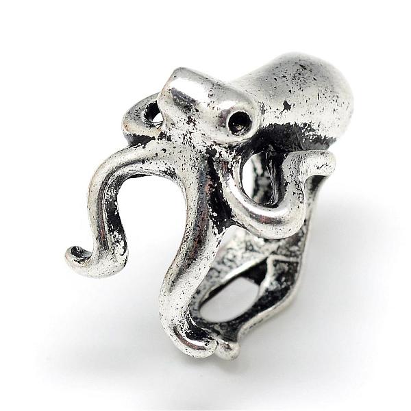 

PandaHall Adjustable Alloy Cuff Finger Rings, Octopus, Size 6, Antique Silver, 16mm Alloy