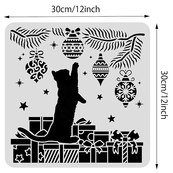 

PandaHall BENECREAT 30x30cmh Christmas Cat Painting Stencils, Gifts Leaves Light Balls Holiday Home Decor Reusable Drawing Template for..., White