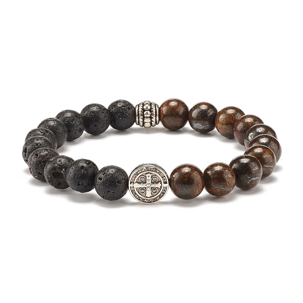 

PandaHall Natural Bronzite & Lava Rock Round Beads Stretch Bracelet, Stone Bracelet with Jesus Beads for Women, Inner Diameter: 2 inch...