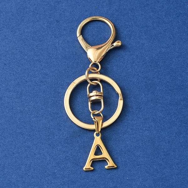 

PandaHall 304 Stainless Steel Initial Letter Charm Keychains, with Alloy Clasp, Golden, Letter A, 8.5cm Stainless Steel Letter A