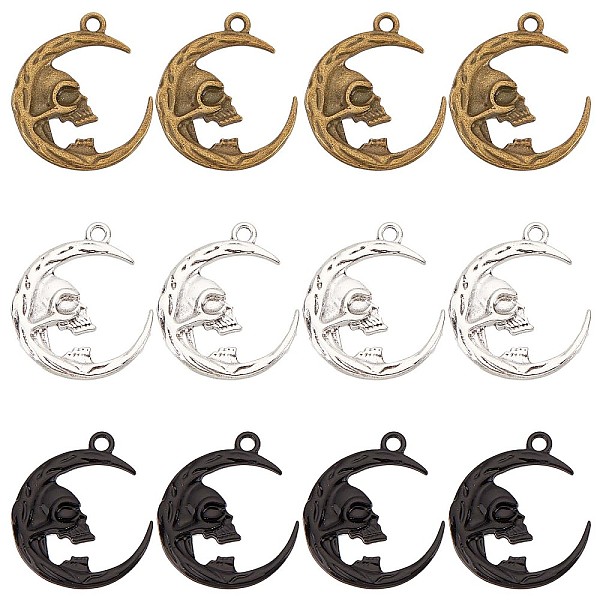 

PandaHall SUNNYCLUE 30Pcs 3 Colors Alloy Pendants, Moon with Skull, Mixed Color, 27x23.5x4mm, Hole: 2.3mm, 10pcs/color Alloy Moon