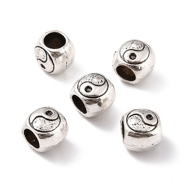 

PandaHall Alloy Beads, Large Hole Beads, Flat Round with Yin Yang Pattern, Antique Silver, 8.5x10x8.5mm, Hole: 5mm Alloy Flat Round
