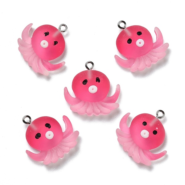 

PandaHall Opaque Resin Pendants, with Platinum Tone Iron Loops, Frosted, Octopus, Fuchsia, 24x24x5mm, Hole: 2mm Iron+Resin Other Animal Pink