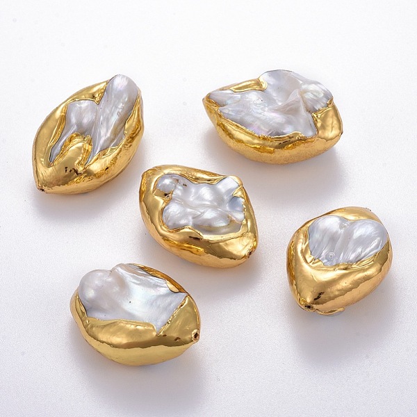 

PandaHall Natural Baroque Pearl Cultured Freshwater Pearl Beads, Covered with Brass, Golden Plated, 30~35x21~25x13~18mm, Hole: 0.7mm Pearl...