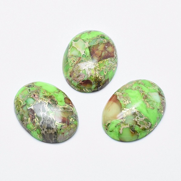 

PandaHall Regalite/Imperial Jasper/Sea Sediment Jasper Cabochons, with Gold Line, Flat Oval, 30x22x6mm Imperial Jasper Oval