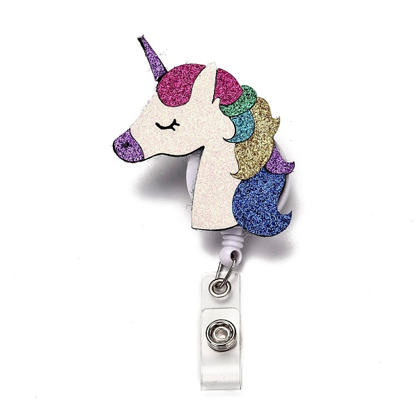 

PandaHall Unicorn Glitter Powder Felt & ABS Plastic Badge Reel, Retractable Badge Holder, with Iron Alligator Clip, Platinum, Dark Orchid...