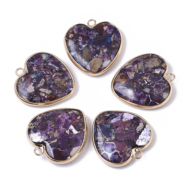 

PandaHall Assembled Synthetic Gold Line Regalite/Imperial Jasper/Sea Sediment Jasper Pendants, with Edge Golden Plated Brass Findings, Dyed..., Purple