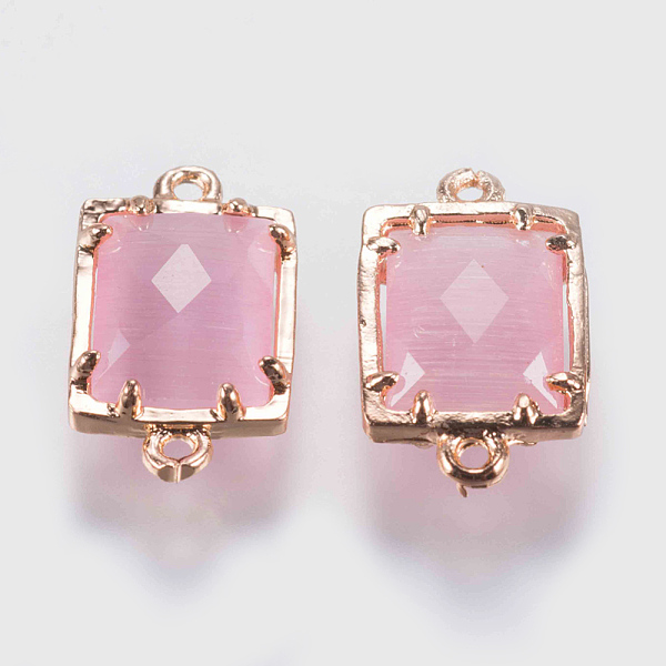 

PandaHall Glass Links connectors, with Brass Finding, Faceted, Rectangle, Golden, Pearl Pink, 15x9x4mm, Hole: 0.6mm Brass Rectangle Pink