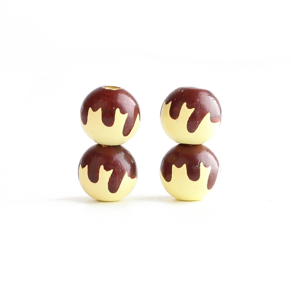 PandaHall Printed Wood Beads, Round with Chocolate Pattern, Pale Goldenrod, 16mm Wood Round