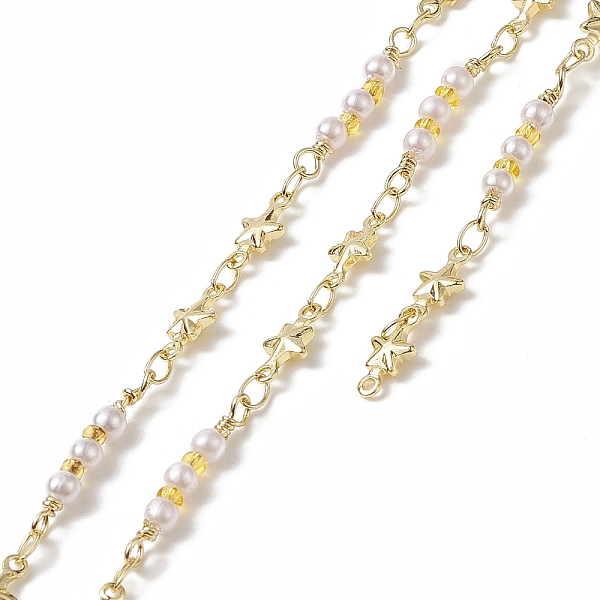 

PandaHall Rack Plating Brass Star Link Chains, with Plastic Pearl Beaded, Unwelded, with Card Paper, Golden, 10x5x2mm Brass White