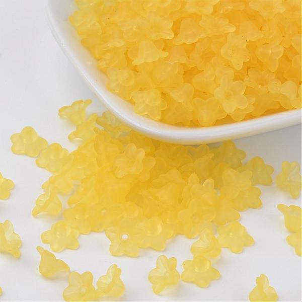 

PandaHall Transparent Acrylic Beads, Flower, Frosted, Yellow, 10x5mm, Hole: 1mm, about 4600pcs/500g Acrylic Flower Yellow