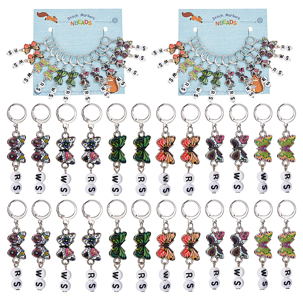 

PandaHall Alloy Enamel Butterfly Link Stitch Markers, WS/RS Crochet Leverback Hoop Charms, Locking Stitch Marker with Wine Glass Charm Ring..., Multicolor