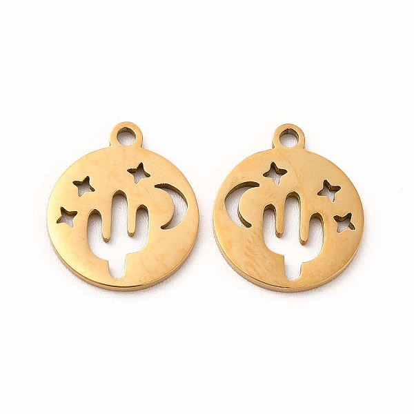 

PandaHall 201 Stainless Steel Charms, Flat Round with Hollow Out Cactus, Golden, 14x11.5x1mm, Hole: 1mm 201 Stainless Steel Cactus