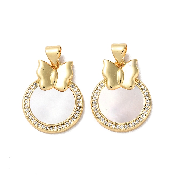 

PandaHall Brass Micro Pave Clear Cubic Zirconia Pendants, with Shell, Real 18K Gold Plated, Flat Round, Butterfly, 21x16x2.5mm, Hole...