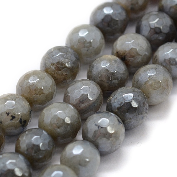 PandaHall Natural Labradorite Beads Strands, Faceted, Round, 8mm, Hole: 0.8mm, about 48pcs/strand, 15.35 inch(39cm) Labradorite Round