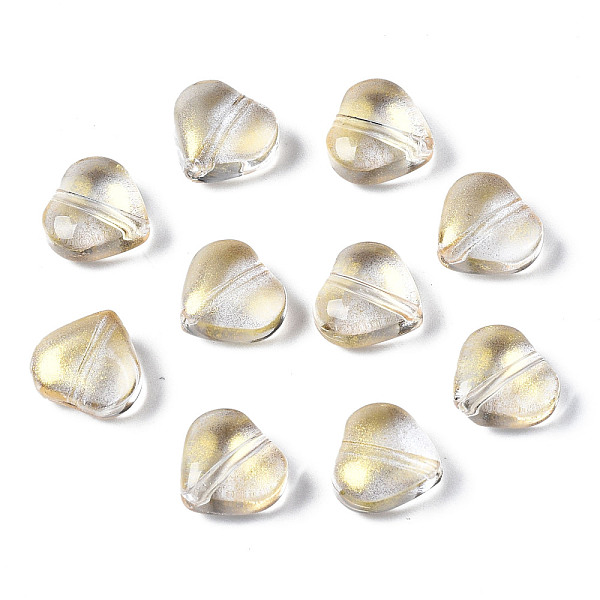 

PandaHall Transparent Spray Painted Glass Beads, with Glitter Powder, Heart, Gold, 7.5x8x4.5mm, Hole: 0.9mm Glass Heart Gold