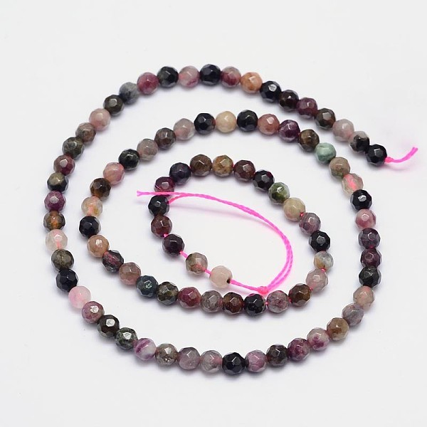 

PandaHall Faceted Round Natural Tourmaline Bead Strands, 4mm, Hole: 1mm, about 92pcs/strand, 15.5 inch Tourmaline Round