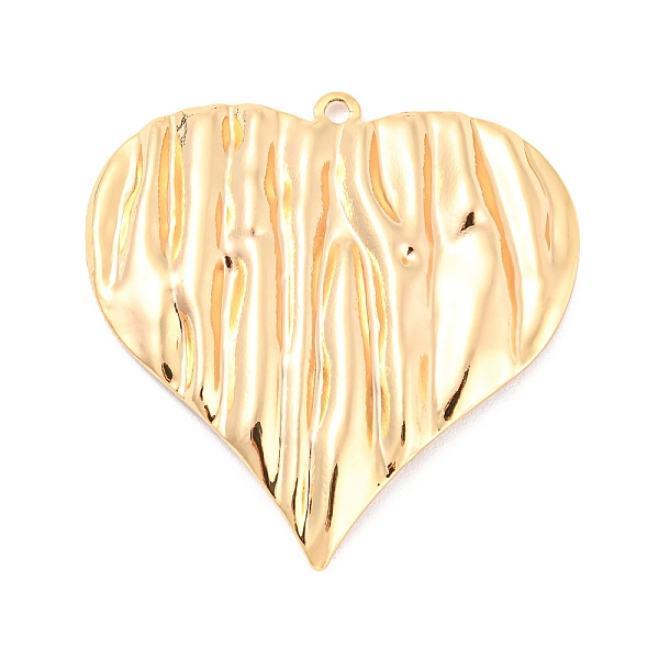 

PandaHall Rack Plating Brass Pendants, Textured, Heart Charm, Real 18K Gold Plated, 40x39x3mm, Hole: 2mm Brass Heart
