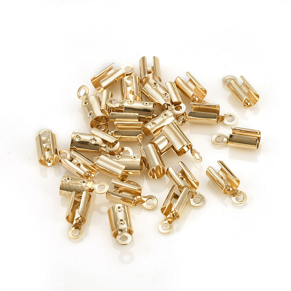 

PandaHall Brass Folding Crimp Ends, Fold Over Crimp Cord Ends, Light Gold, 8x3~3.5mm, Hole: 1mm, Inner Diameter: 3mm Brass