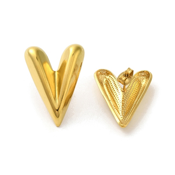

PandaHall 304 Stainlee Steel Studs Earring, Heart, Real 18K Gold Plated, 28x20.5mm 304 Stainless Steel Heart