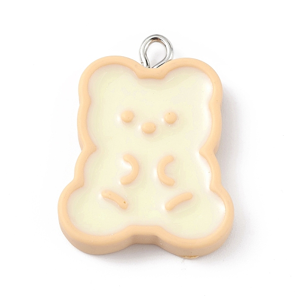 

PandaHall Opaque Resin Pendants, Cute Charms, with Platinum Tone Iron Loops, Bear, 27x20x4.5mm, Hole: 2mm Iron+Resin Bear