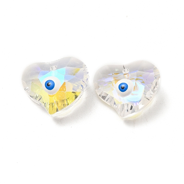

PandaHall Transparent Glass Beads, with Enamel, Faceted, Heart with Evil Eye Pattern, White, 15.5x18.5x10mm, Hole: 1.6mm Glass Heart White