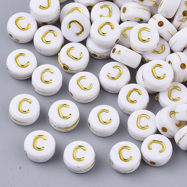 

PandaHall Plating Acrylic Beads, Golden Metal Enlaced, Horizontal Hole, Flat Round with Alphabet, White, Letter.C, 7x3.5mm, Hole: 1.2mm...