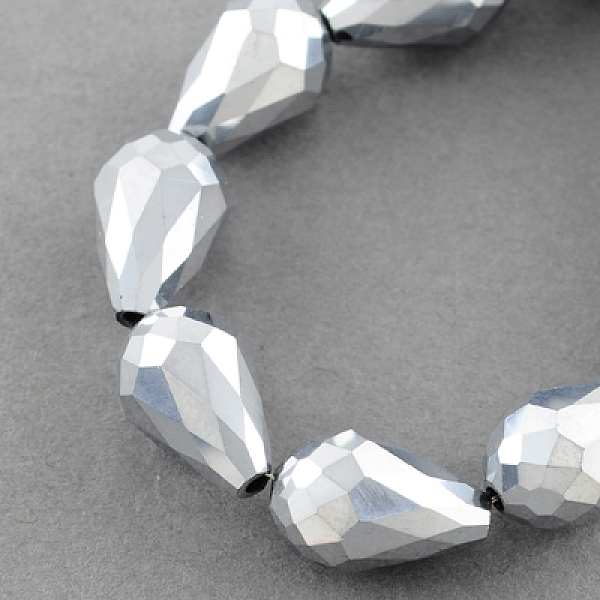 

PandaHall Electroplate Glass Bead Strands, Faceted, teardrop, Silver Plated, 16x10mm, Hole: 1mm, about 50pcs/strand, 31.5 inch Glass...